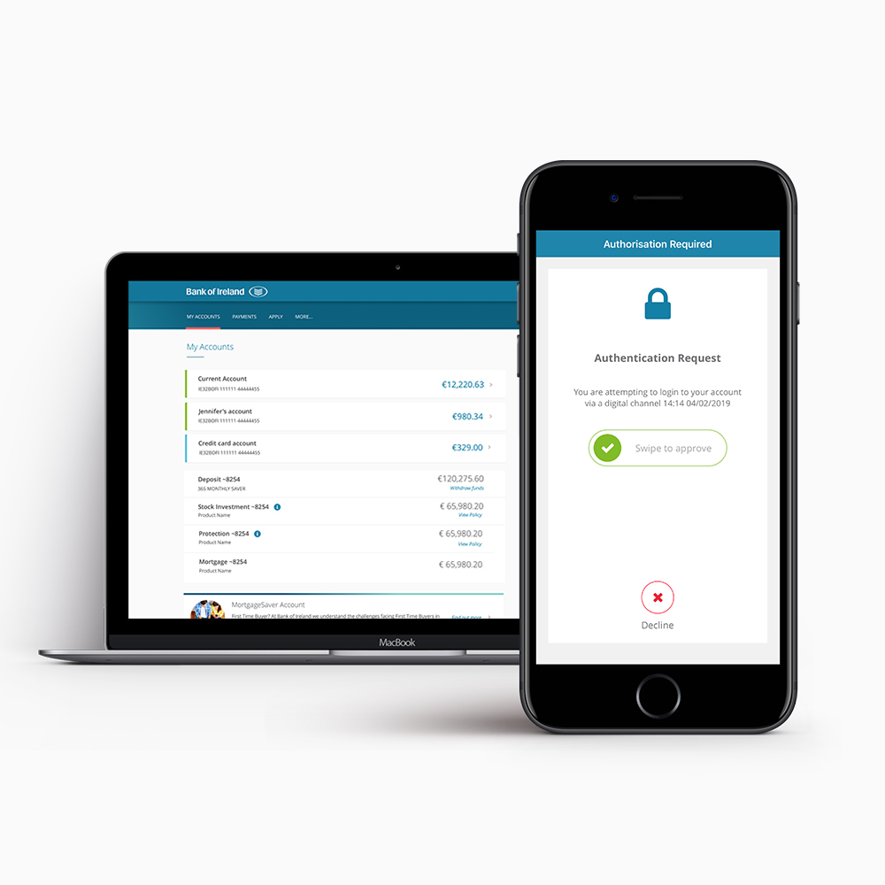 A laptop displaying 365 account details and a smartphone displaying a 365 approval screen.