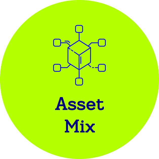 Asset Mix icon with a cube with branching squares