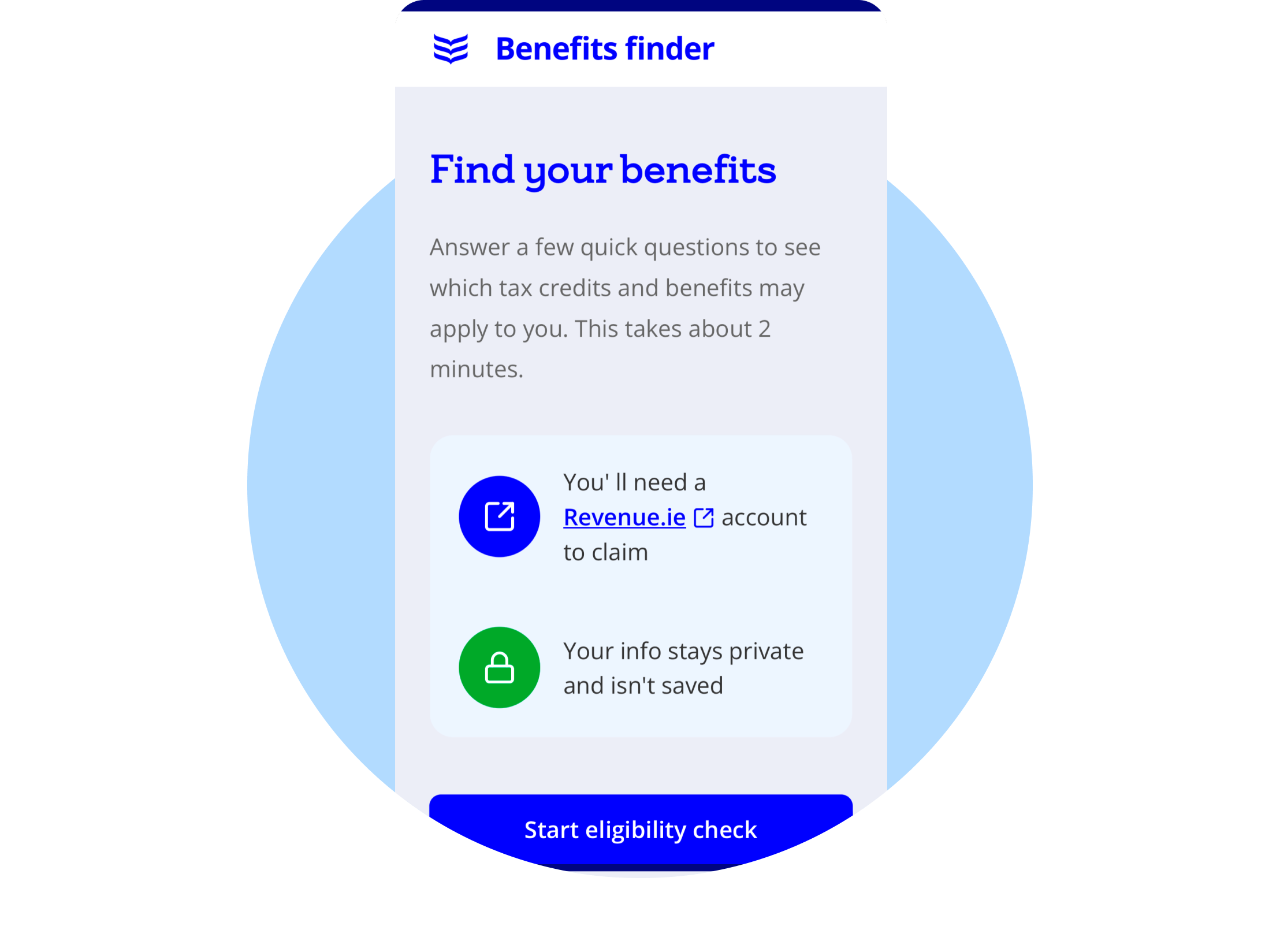 A graphic that shows the Bank of Ireland Benefits Finder on a mobile device