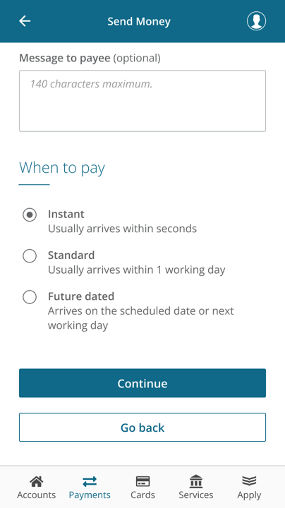 An example of SEPA Instant on the mobile app.