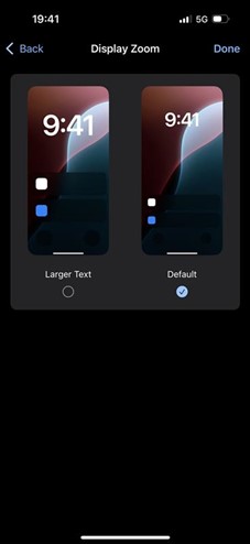 Image of Display Zoom setting in iOS
